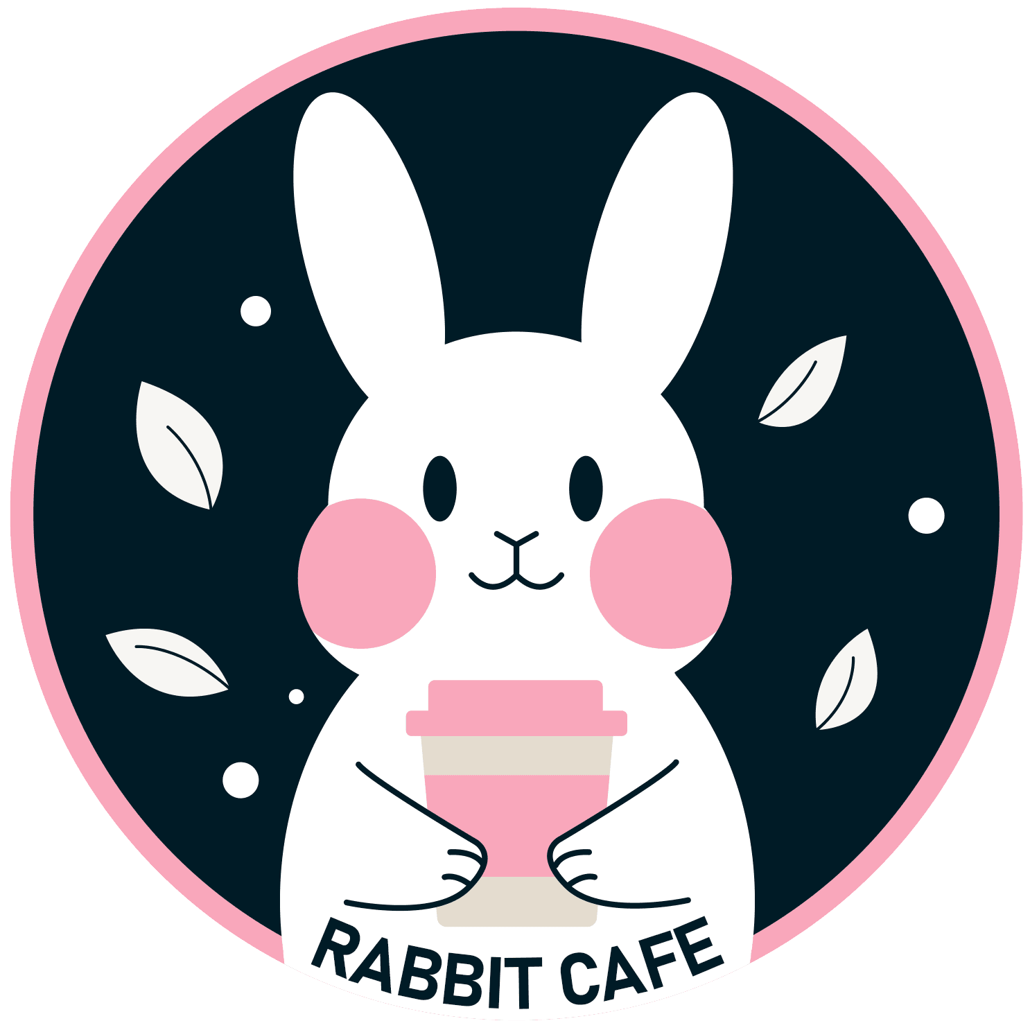 Rabbit Cafe rabbit mascot holding a cup of coffee